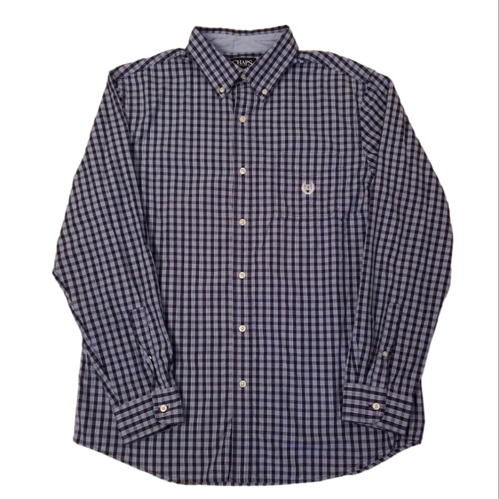 Chaps Shirt Size L Long Sleeve Checked Blue